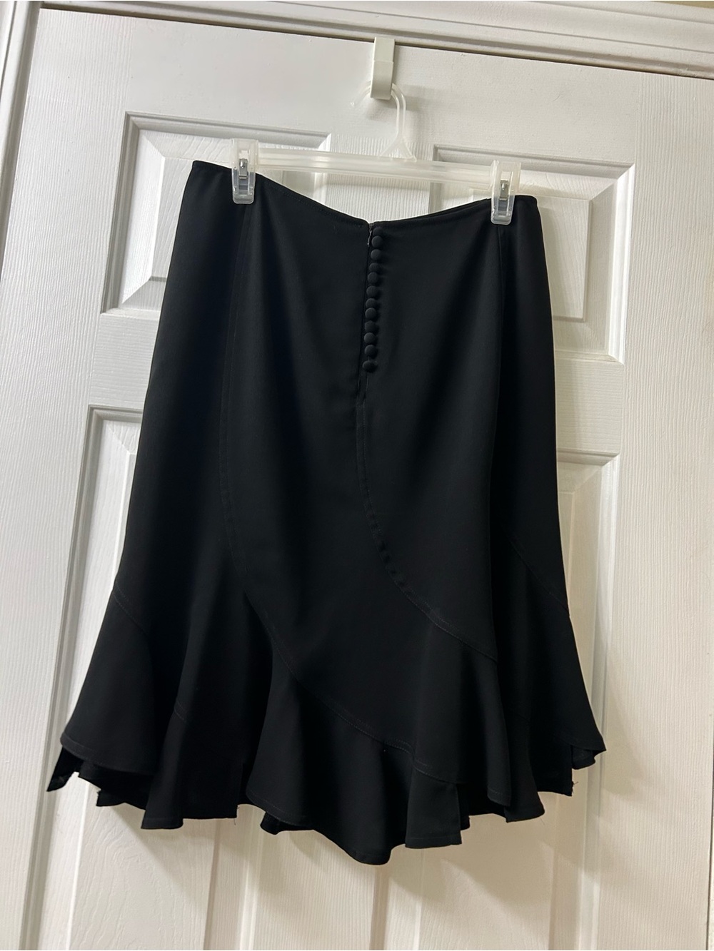 Black Ruffle Hem Women's Skirt with Buttons up the back